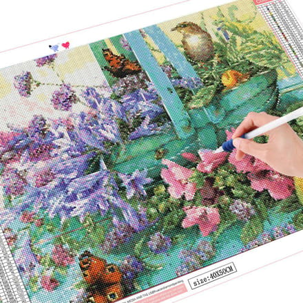 Peinture diamant fleurs oiseau point de croix, perceuse carrée complète, affichage mosaïque diamant 20X30CM gray