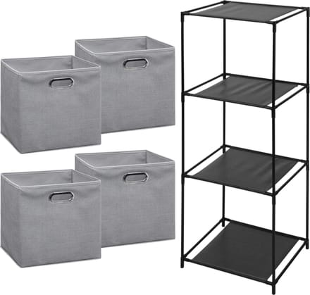 5Five Opbergrek Smartrack - met 4x mandjes stof - lichtgrijs - 34 x 98 cm