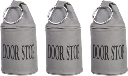 Canvas deurstopper grijs - 3x - met ring -H15 cm - Deur vastzetter - Deurstop 2,7 kg
