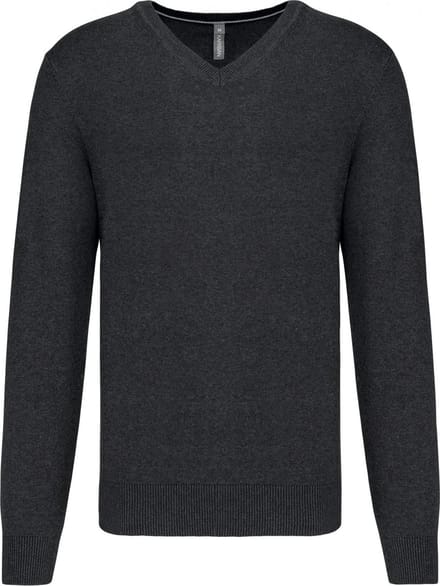 Pullover/Cardigan Heren S Kariban V-hals Lange mouw Black Heather 87% Katoen, 11% Polyamide, 2% Elasthan