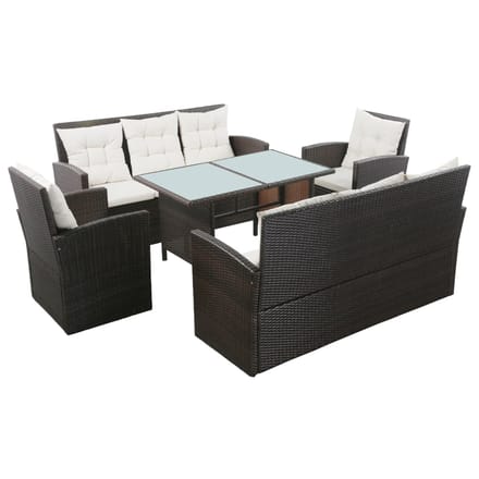 vidaXL - 5-delige - Loungeset - met - kussens - poly - rattan - bruin