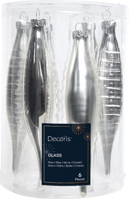 6 kerstpegels zilver glans