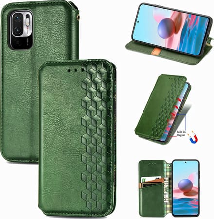 Luxe PU Lederen Ruitpatroon Wallet Case + PMMA Screenprotector voor Xiaomi Redmi Note 10 5G _ Groen