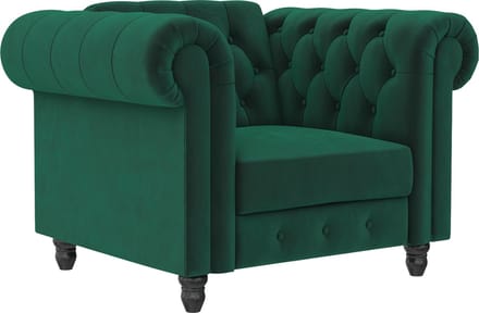 Felix - Donkergroene fluwelen chesterfield fauteuil (83 x 111 x 87 cm)