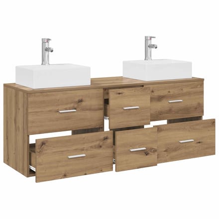 vidaXL - Badkamerkast - set - 3 - st - Artisanaal - eiken - 129 - x - 41 - x - 79,5 - cm