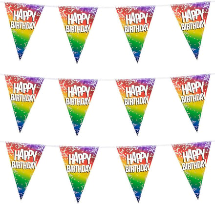3x Stuks Boland PE vlaggenlijn - 6m - Happy birthday - Regenboog