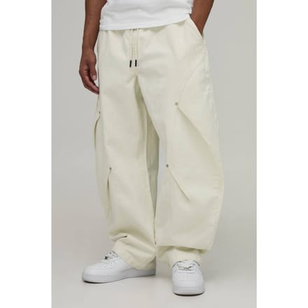 Ballonmodel Broek Met Elastische Taille, Dubbele Beenplooi En Twill Stof | Ecru | Size Medium