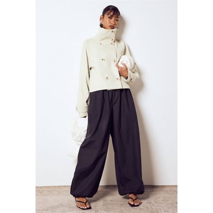 boohoo Dames Poplin Lage Taille Verborgen Tailleband Ballonbroek | Zwart | Maat: 44