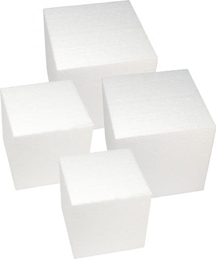 Rayher Piepschuim vorm/figuur kubussen - set van 4x - wit - 20 x 20 cm/15 x 15 cm - Hobby materialen