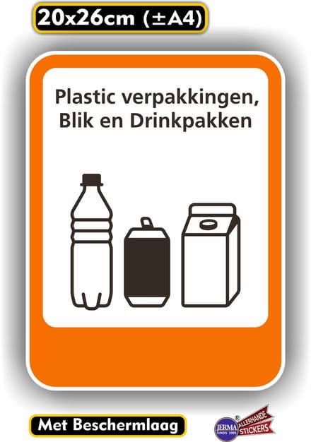 Plasticverpakking, Blik, Drinkpakken pictogram sticker.