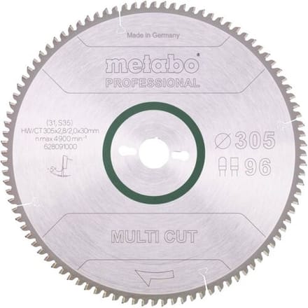 Metabo 628091000 Multi Cut Cirkelzaagblad - 305 x 30 x 96T Hout / Epoxy / Aluminium / Kunststof