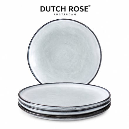 Dutch Rose Organic Borden set van 4 - Ø 26,5cm - Stoneware Handgemaakt - Blauw