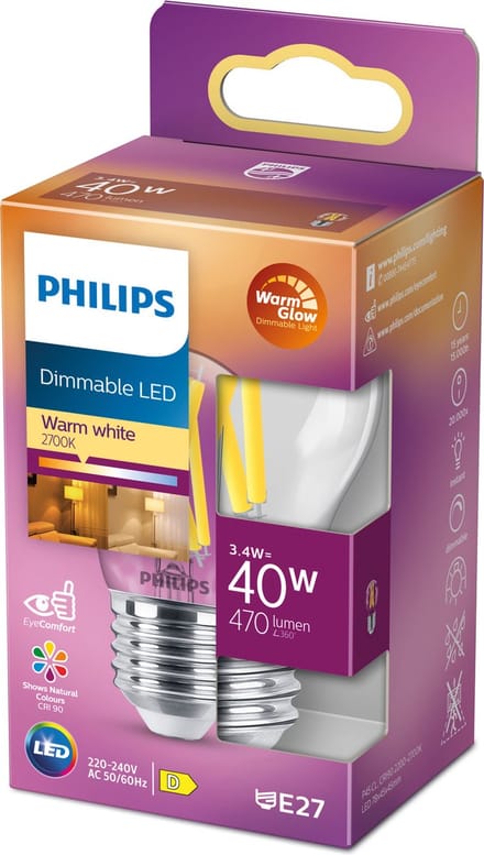 Philips LED spot Classic Mini-ball 3.4W/922-927 (40W) Clear WarmGlow Dimmable E27