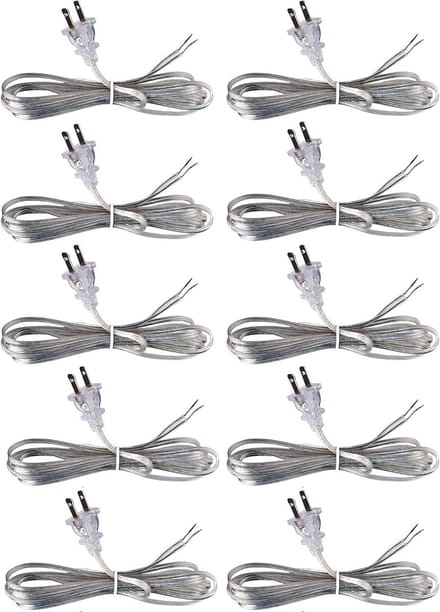 Lampkoord Set - Vervangend Snoer - Lamp Reparatie - Gestript & Vertind - 10 Stuks 8 Voet - Zilver