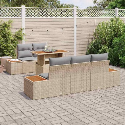 vidaXL Tuin Eettafel Set met kussen 6 pcs Beige en Grijs