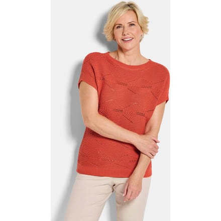 Tricot pullover met ruitmotief - oranje - Gr. 38 van Goldner Fashion