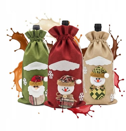 Bimberek - Kerstflessentas - Linnen - Mikołaj/Bałwan/Śnieżynki - 31x15 cm