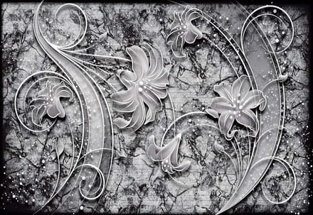 Fotobehang Floral Abstract Silver Grey Black | PANORAMIC - 250cm x 104cm | 130g/m2 Vlies