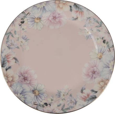 Clayre & Eef Ontbijtbord Ø 18 cm Roze Porselein Bloemen