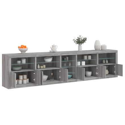 vidaXL - Dressoir - met - LED-verlichting - 283x37x67 - cm - grijs - sonoma - eiken
