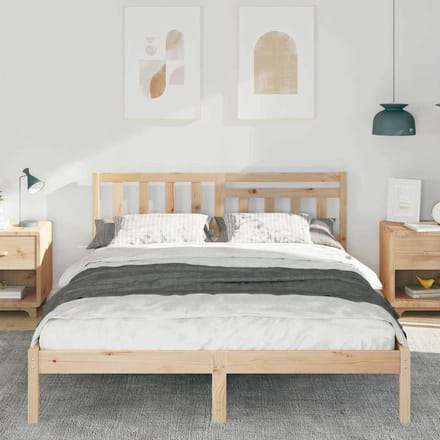 vidaXL - Bedframe - met - hoofdeinde - Bruin - 140 - x - 200 - cm - Massief - grenenhout