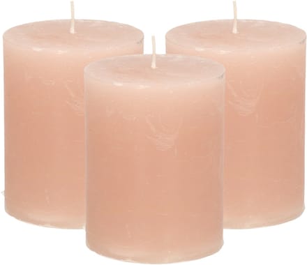 Atmosphera Stompkaars - 3x - taupe - 7 x 9 cm - cilinderkaars - middel rustiek model