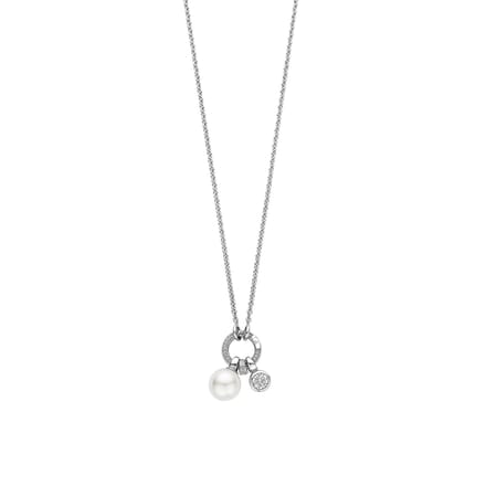 TI SENTO Dames Ketting - 925 zilver - Wit parel - Maat 42 - 34113PW