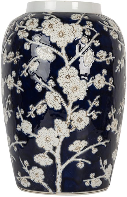 Clayre & Eef Vaas Ø 20x30 cm Blauw Wit Keramiek Bloemen