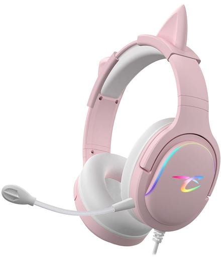 Subsonic Spectra LED Gaming Headset – roze stereo headset met RGB‑verlichting & microfoon – voor PS5, Xbox, Switch & PC