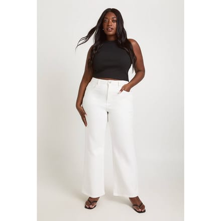 boohoo Dames De Plus Size Hoge Taille Rechte Pijp Jeans | Wit | Maat: 26/30L