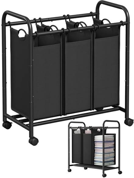 VELTRR® Wasmand 3 Vakken - Wassorteerder - Wasmand met Deksel - Zwart