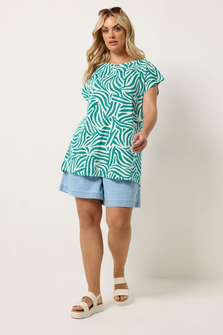 Yours Blauwgroen Tshirt Met Zebraprint Size 50-52