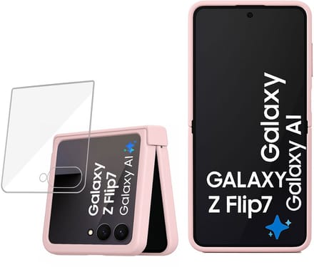 Technow hoesje + Screenprotector geschikt voor Samsung Galaxy Z Flip 7 – Tempered Glass - Liquid Back Case - Cover - Roze