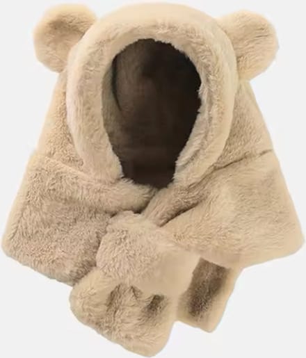 baby muts en sjaal - set in één - teddy - beer - beige - muts - sjaal - baby
