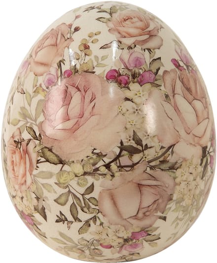 Clayre & Eef Beeld Ei Ø 11x14 cm Roze Keramiek Bloemen