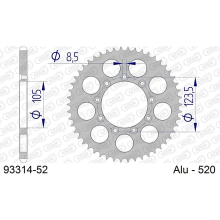 Aluminium tandwiel achter Afam 520 52 dents