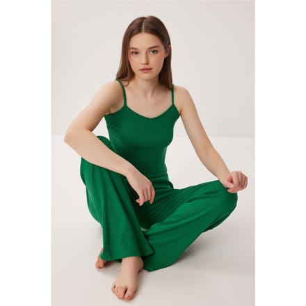 V-hals Geribbelde Gebreide Pyjama Set