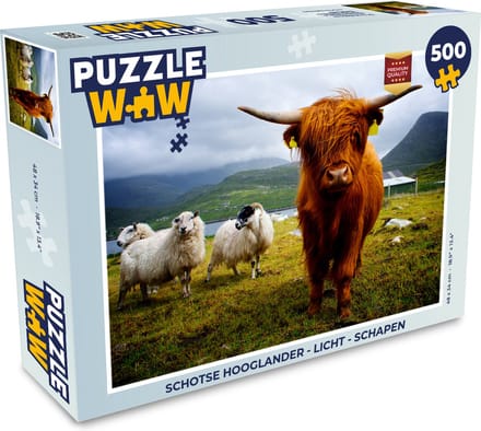 Puzzel Schotse hooglander - Licht - Schapen - Legpuzzel - Puzzel 500 stukjes