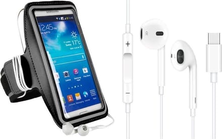 DrPhone SPO1 – Reflecterende Sportarmband 5.8 inch – Inclusief USB-C Oordopjes met Microfoon – Type-C In-Ear Headset