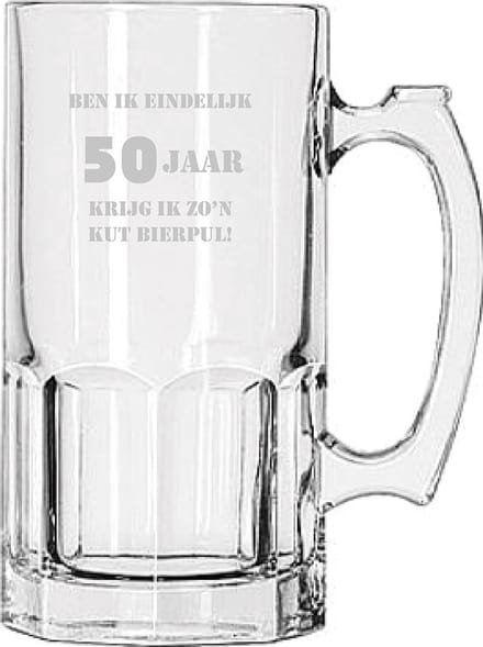 Gegraveerde bierpul 1ltr Ben ik eindelijk 50 jaar krijg ik zo'n kut bierpul