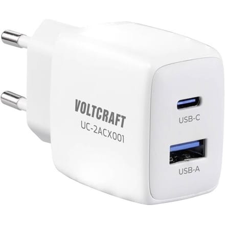 VOLTCRAFT UC-2ACX001 USB-oplader 25 W Binnen Uitgangsstroom (max.) 2.08 A 2 x 1x USB-A, 1x USB-C GaN