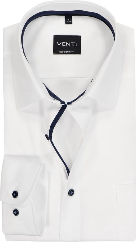 VENTI CASA MODA comfort fit overhemd - structuur - wit - Strijkvrij - Boordmaat: 48