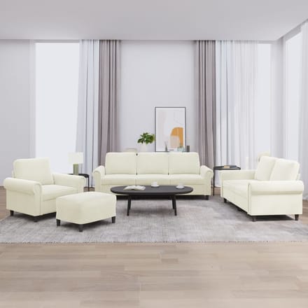vidaXL - 4-delige - Loungeset - met - kussens - fluweel - crèmekleurig