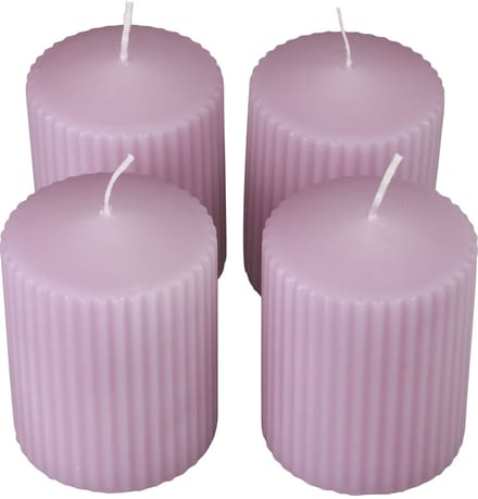 Stompkaarsen lila groefkaarsen decoratie 70/90mm 4 st
