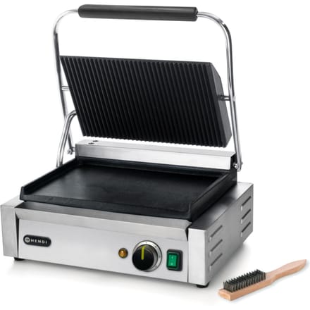 Contactgrill PANINI, geribbelde bovenplaat, gladde onderplaat, 2200W, Hendi 263662