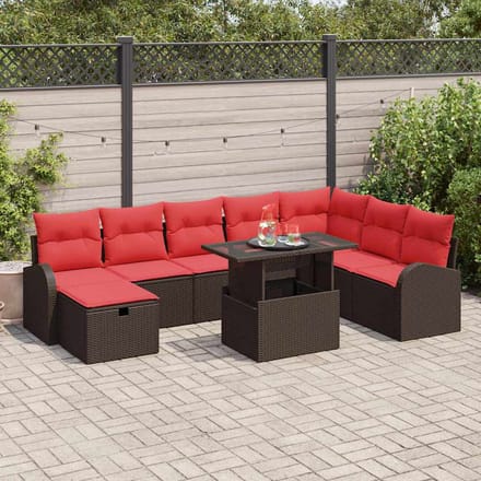 vidaXL - Tuinbank - Set - 9 - st - Bruin - poly - rattan