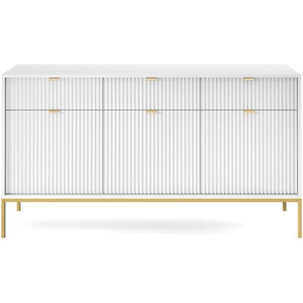 Selsey Vellore - driedeurs commode 154 cm - wit met gecanneleerde fronten en goudkleurige omlijsting