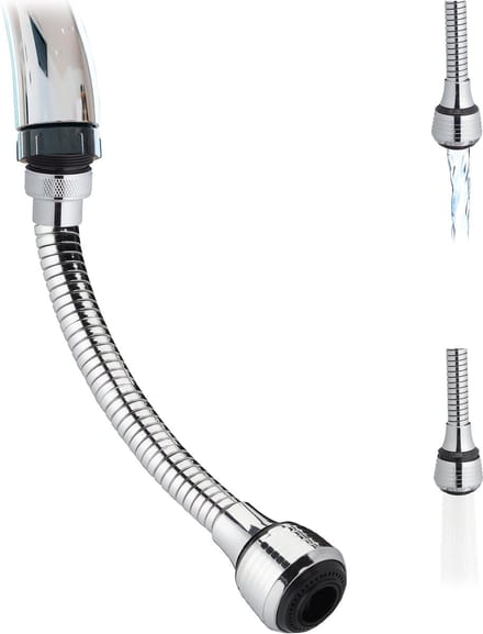 kraanslang flexibel - 30 cm - 2 sproeistanden - waterbesparend - rvs - zilver