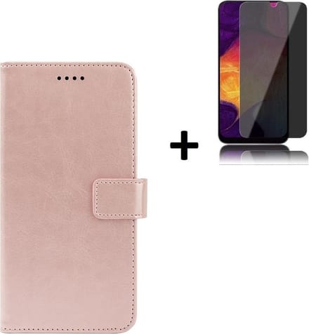 Geschikt voor Samsung Galaxy A03s Hoesje - A03s Screenprotector - Wallet Bookcase Rose Goud + Privacy Screenprotector