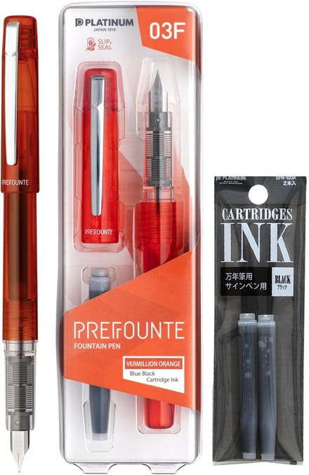 Platinum - Prefounte Vulpen - Medium - Vermillion Orange - Met vullingen Zwart